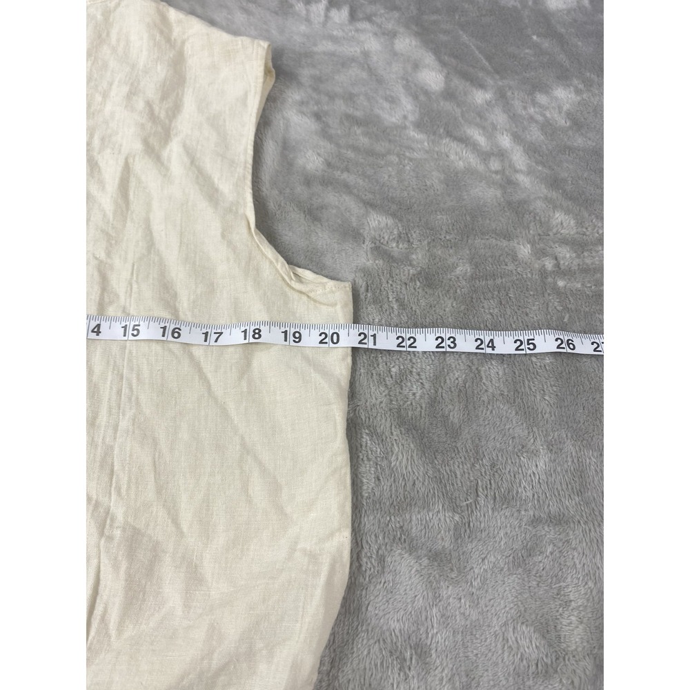 Vintage Sleeveless Shirt Womens XL Linen Blend Mix Chix 90s Y2K Collared Button - Picture 6 of 9